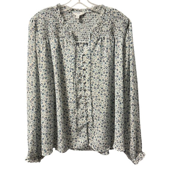 Time And Tru Womens Blue Floral Button-Front Blouse XL women - Picture 2 of 12